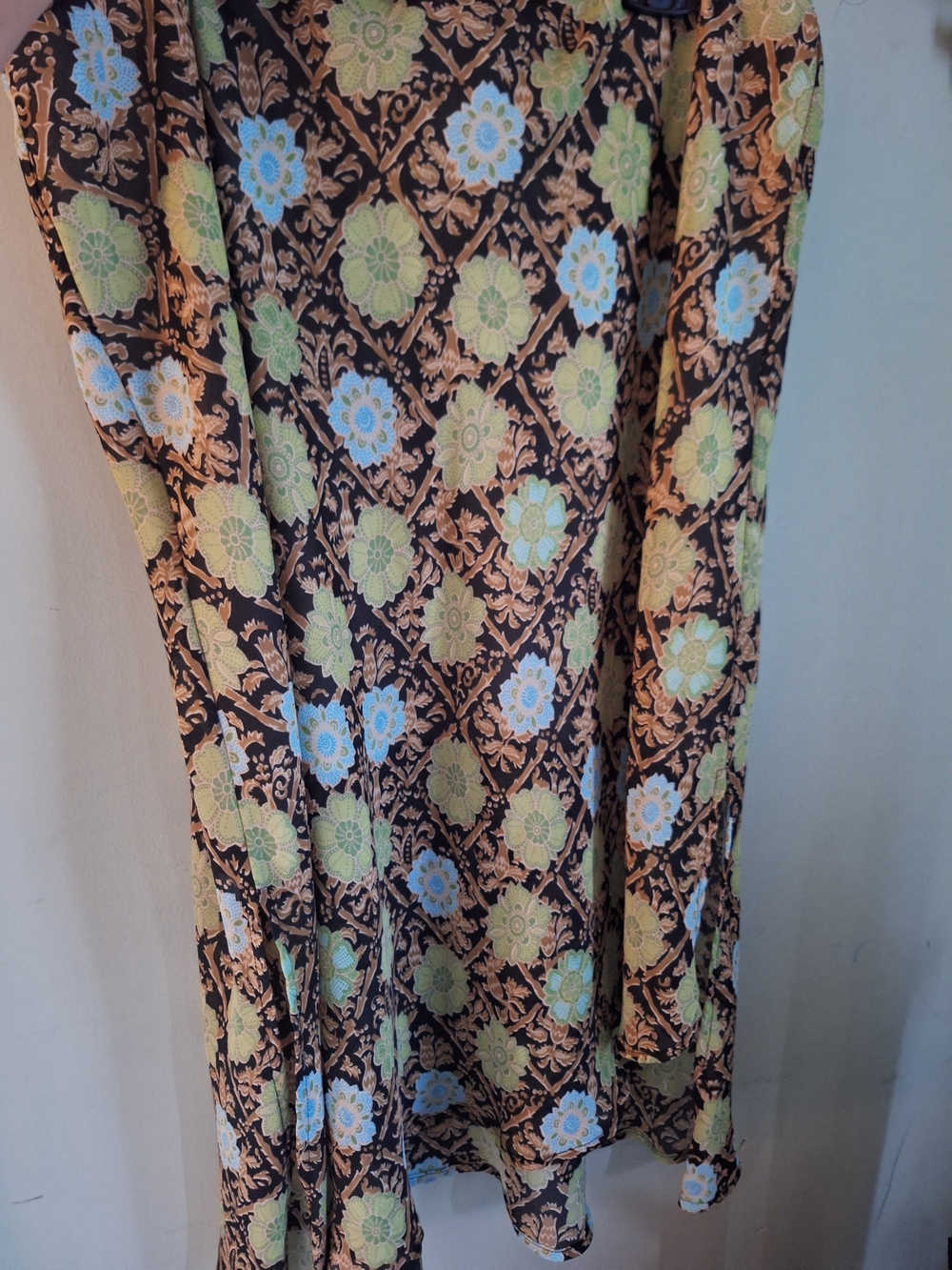 Vintage Giorgio Fiorelli Black Midi Skirt with Green & Blue Floral Motif
